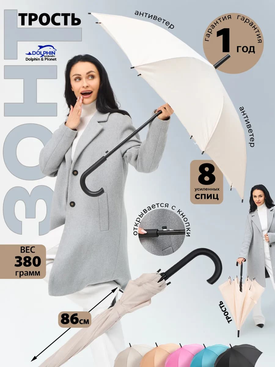 Зонт полуавтоматический классический