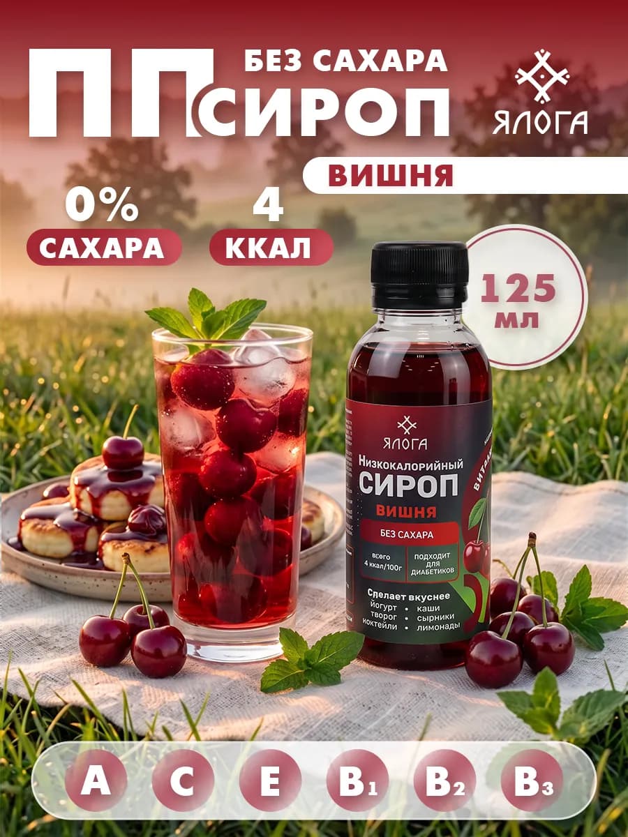 Сироп вишня без сахара низкокалорийный для кофе и коктейлей