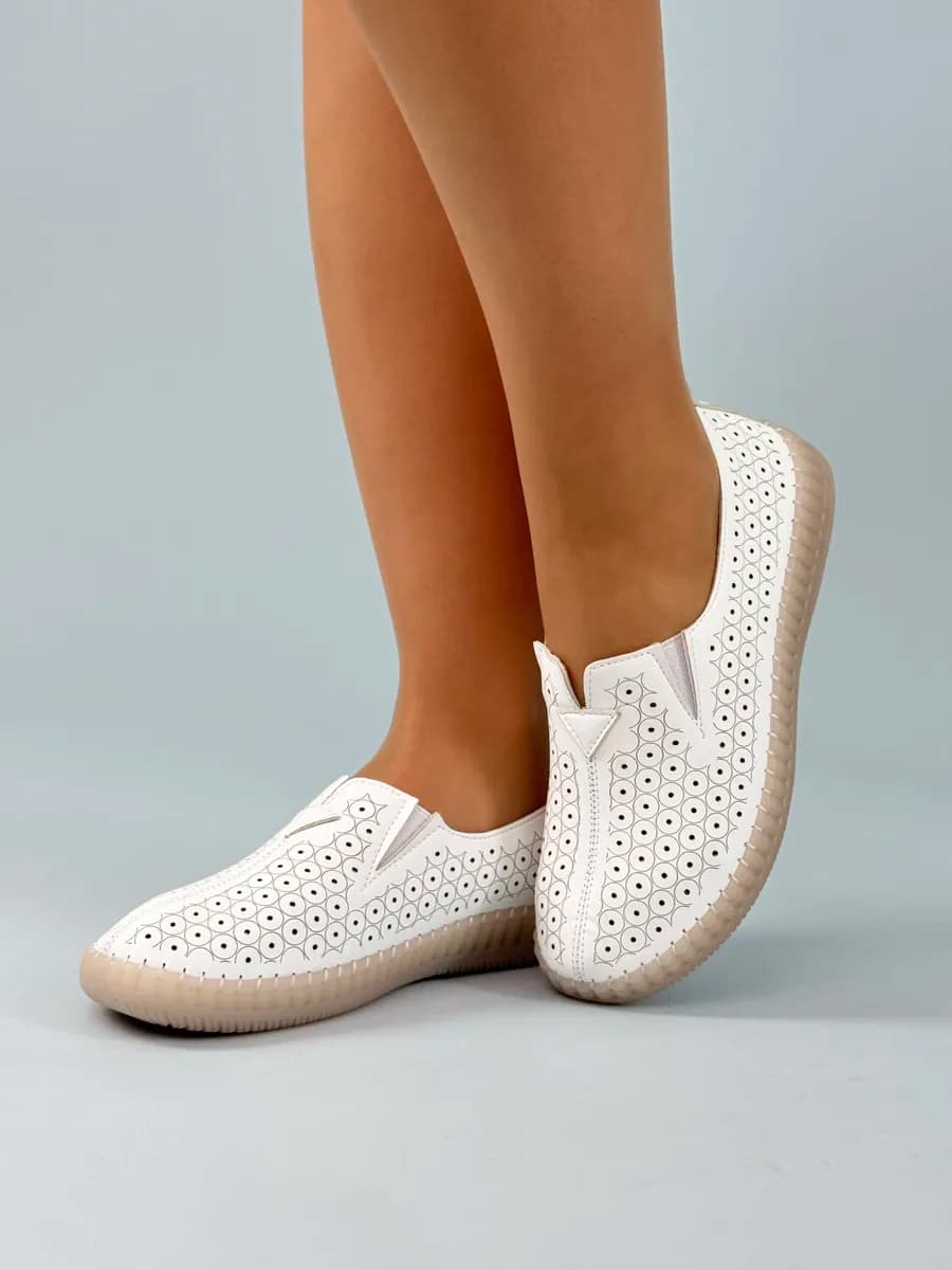 Мокасины женские летние кожаные дышащие на широкую ногу - фото 1