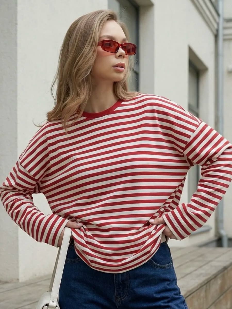 Лонгслив оверсайз в полоску кофта с длинным рукавом