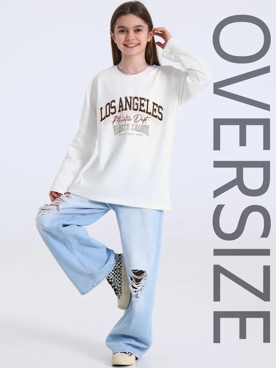 Лонгслив оверсайз для девочек подростков хлопок