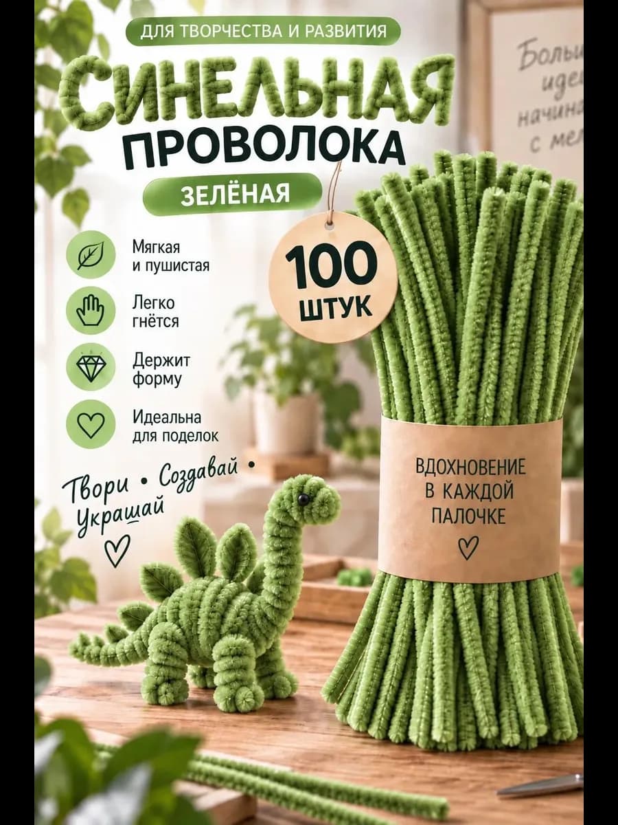 Синельные проволоки для рукоделия и творчества зеленая