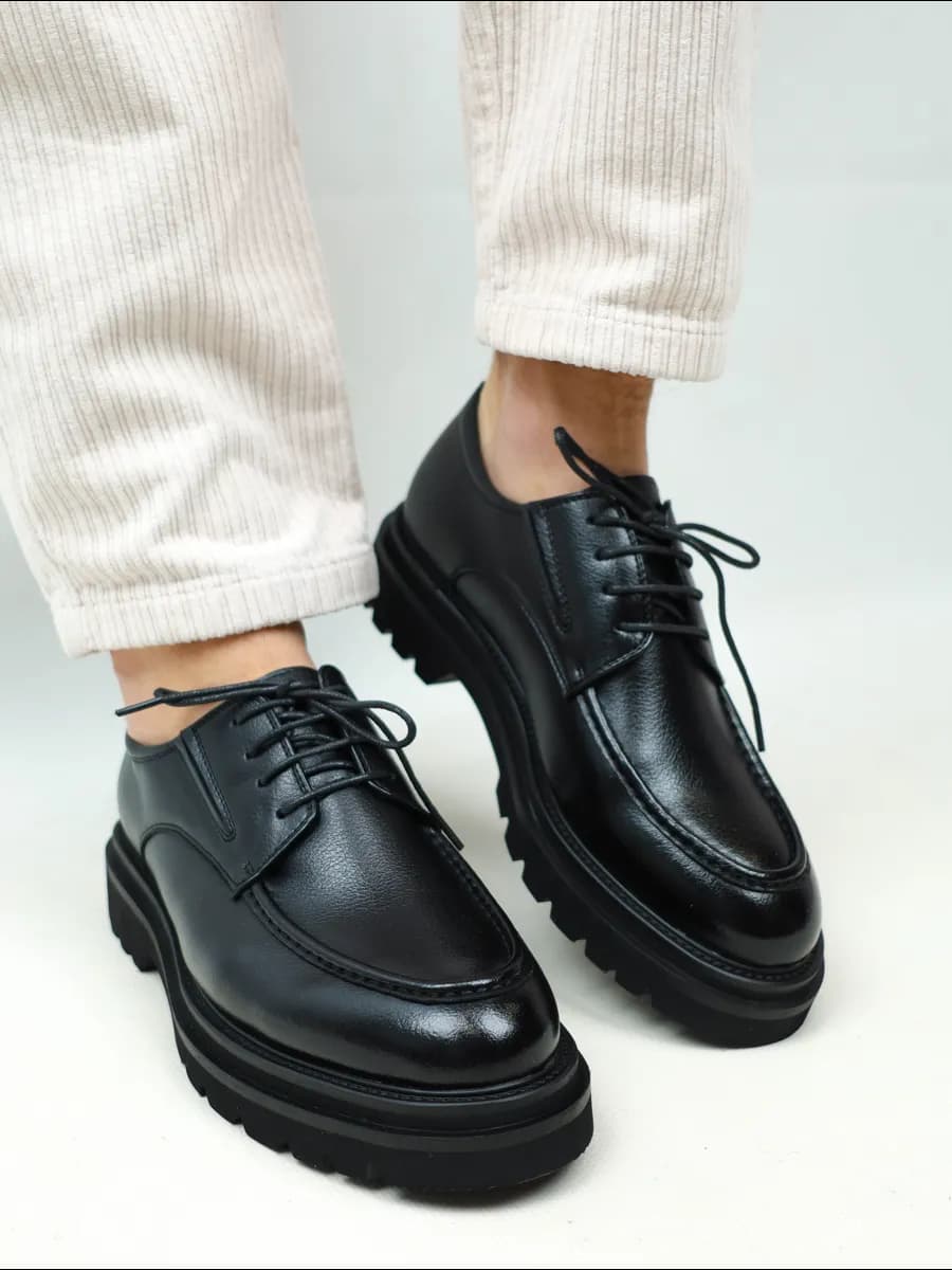 Лоферы кожаные туфли на высокой платформе