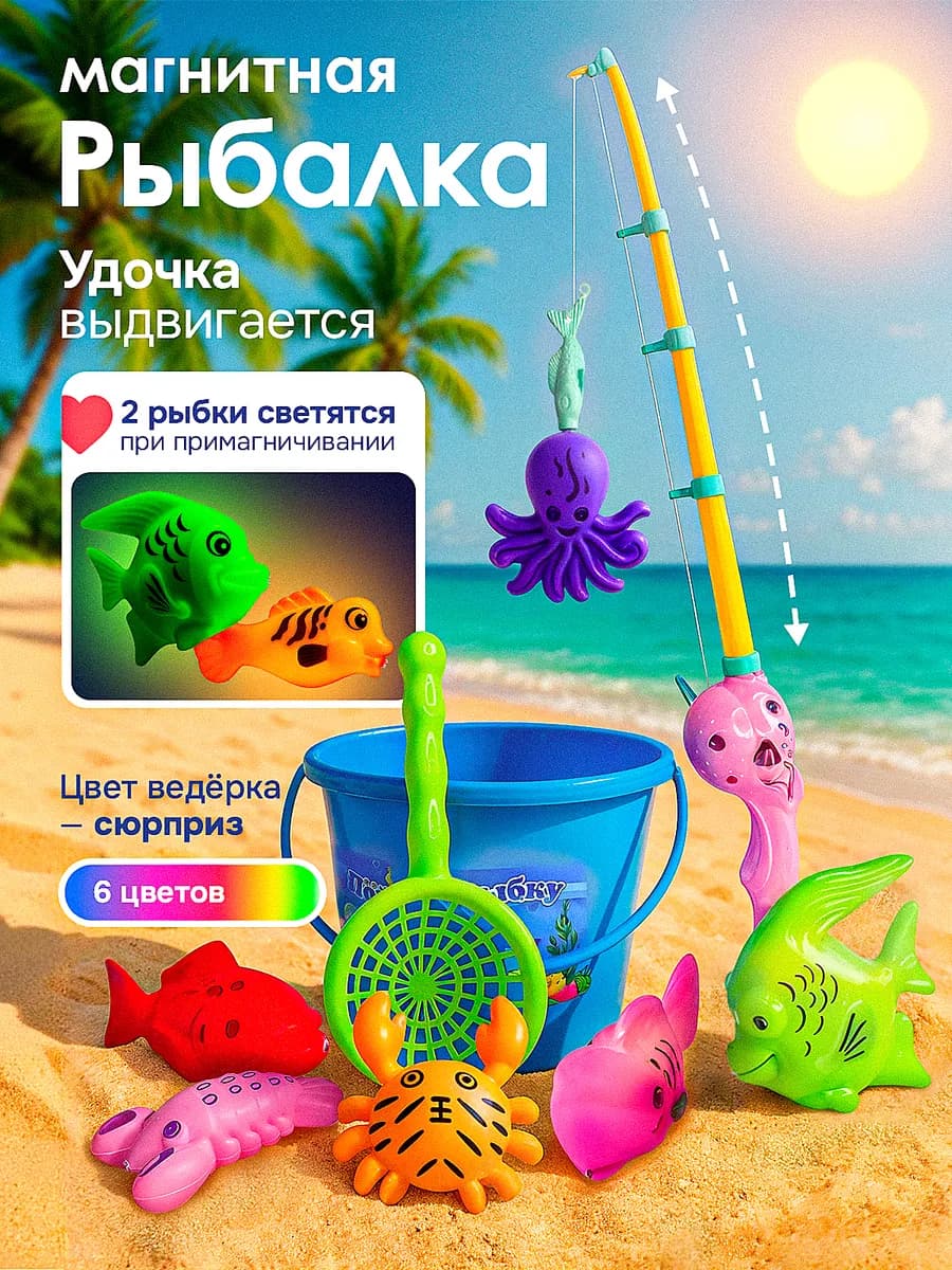 Игрушка для ванной Магнитная светящаяся рыбалка