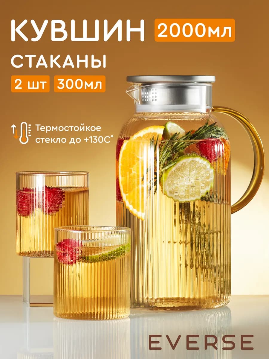 Набор графин рифленый для воды и 2 стакана