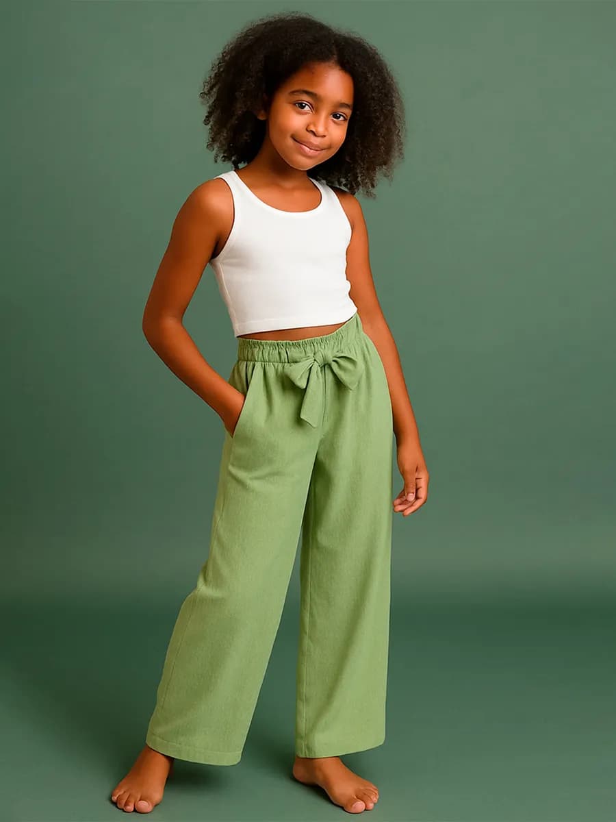 Брюки палаццо для девочки широкие оливковые - фото 1