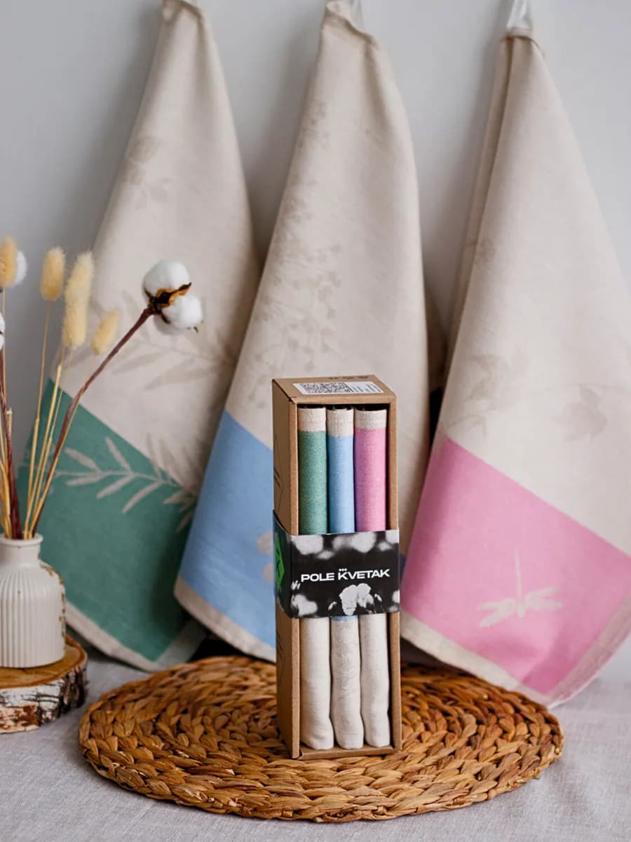 Полотенце кухонное лен белорусский набор 3 шт подарочный