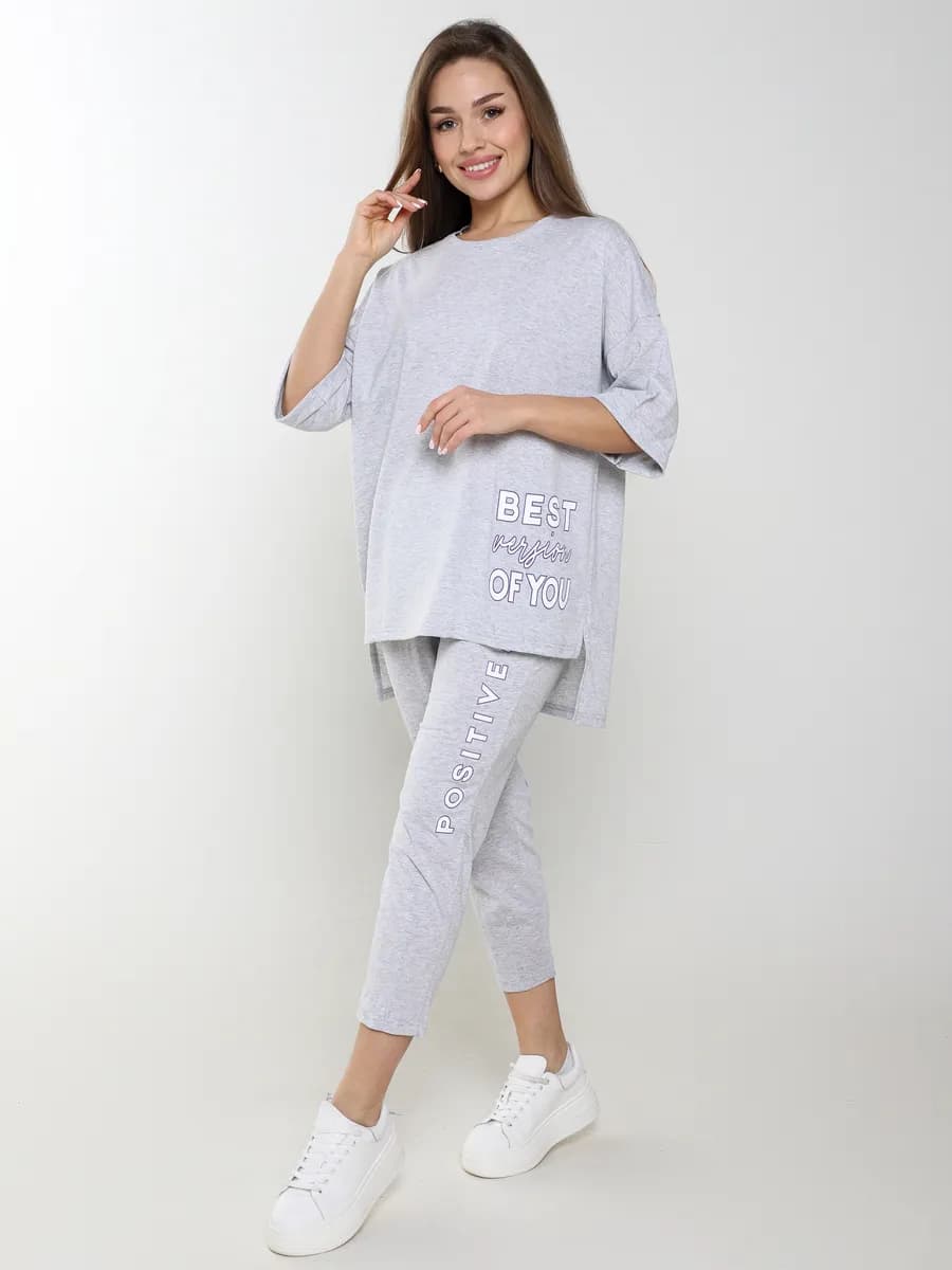 Костюм домашний с брюками и принтом больших размеров