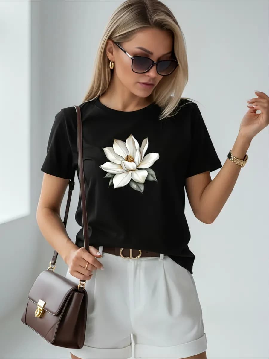 Футболка с принтом цветок нарядная