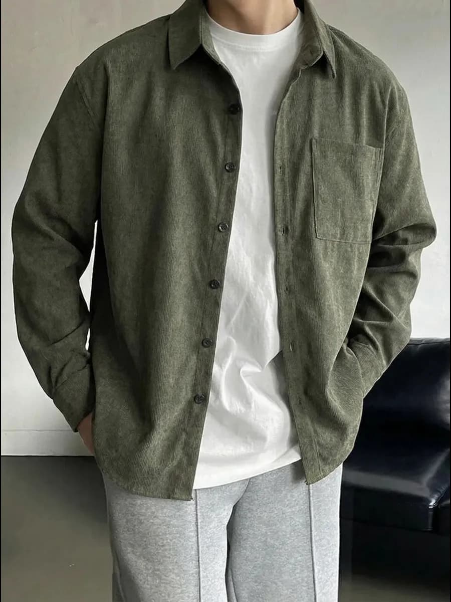 Рубашка вельветовая оверсайз с длинным рукавом - фото 1