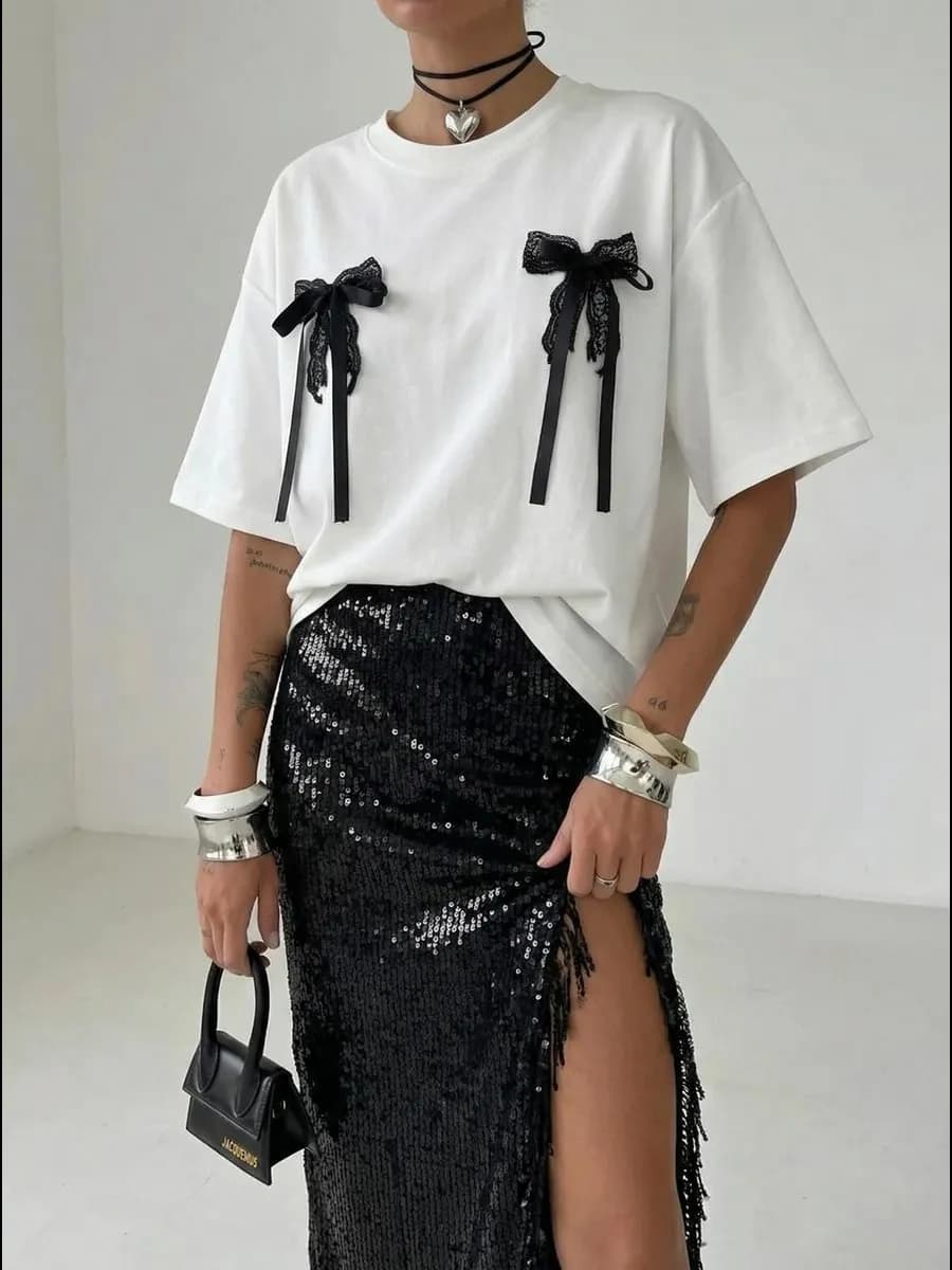 Футболка оверсайз нарядная летняя с бантиком