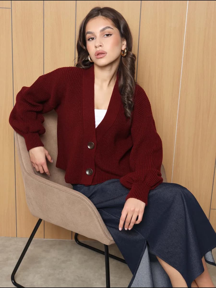 кардиган вязаный укороченный оверсайз на пуговицах