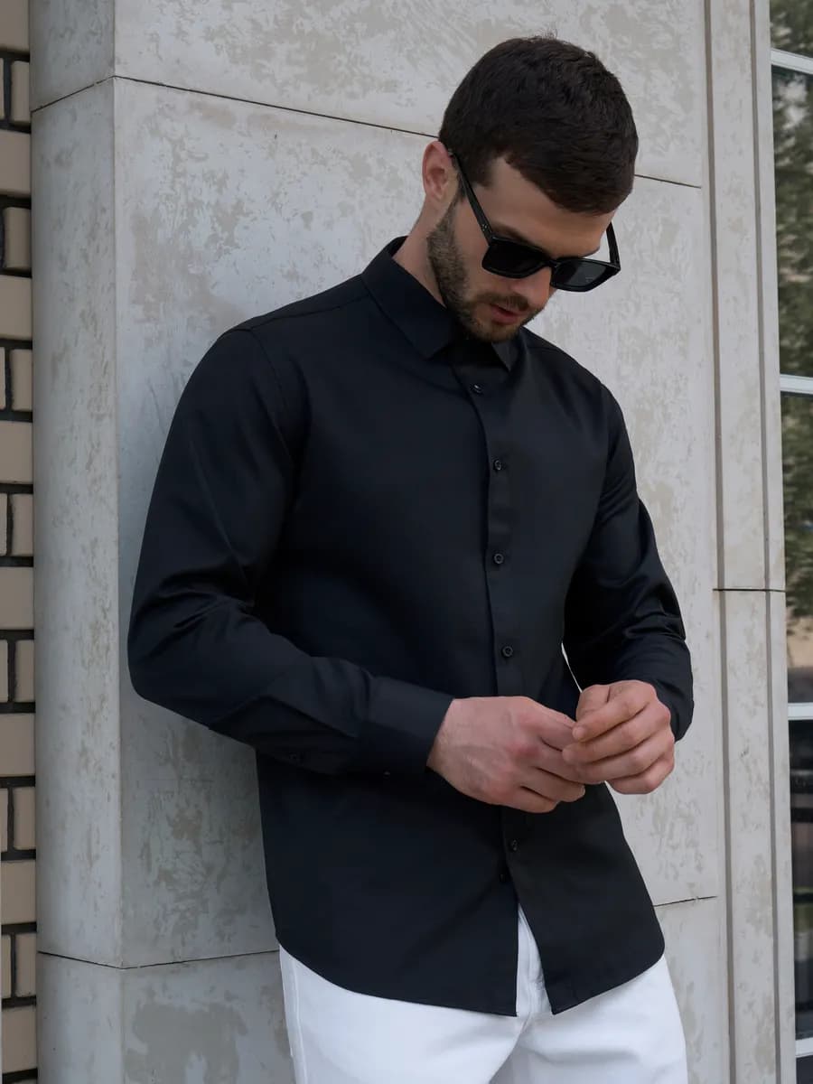 Рубашка с длинным рукавом полуприталенная классическая