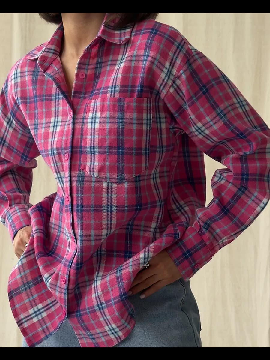 Рубашка в клетку оверсайз - фото 1