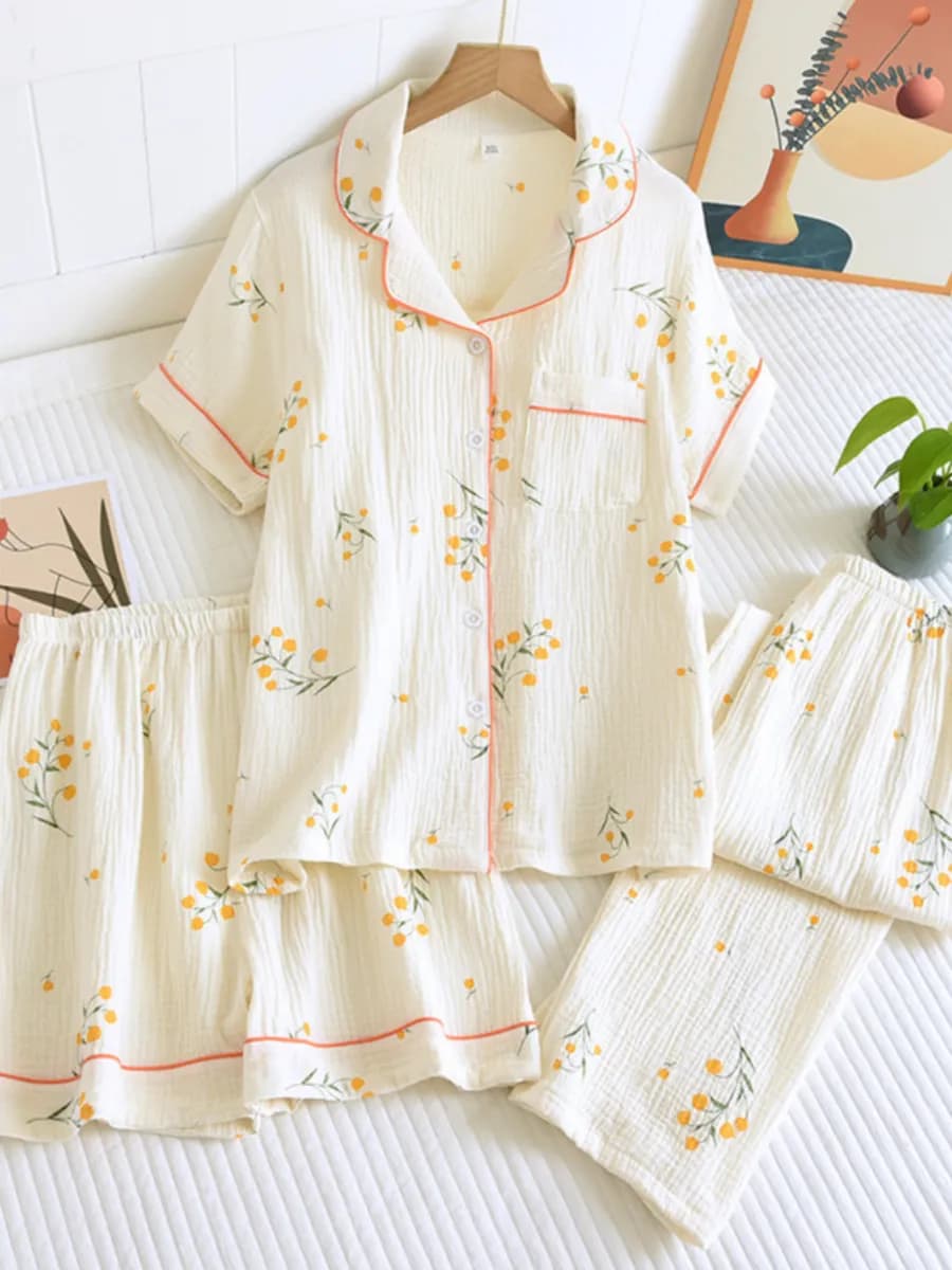 Пижама муслиновая тройка 3-в-1 со штанами и шортами