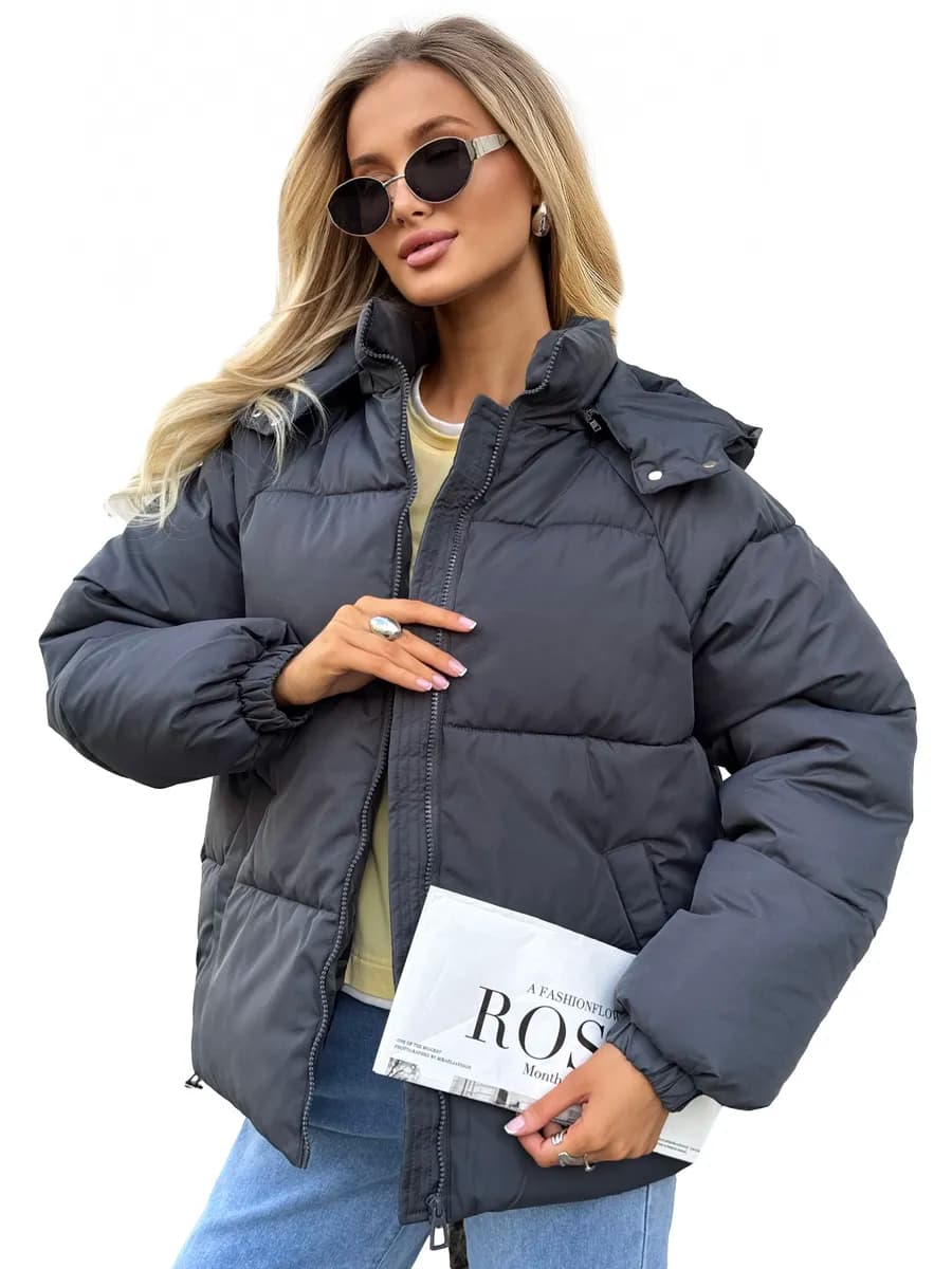 Куртка зимняя оверсайз короткая с капюшоном