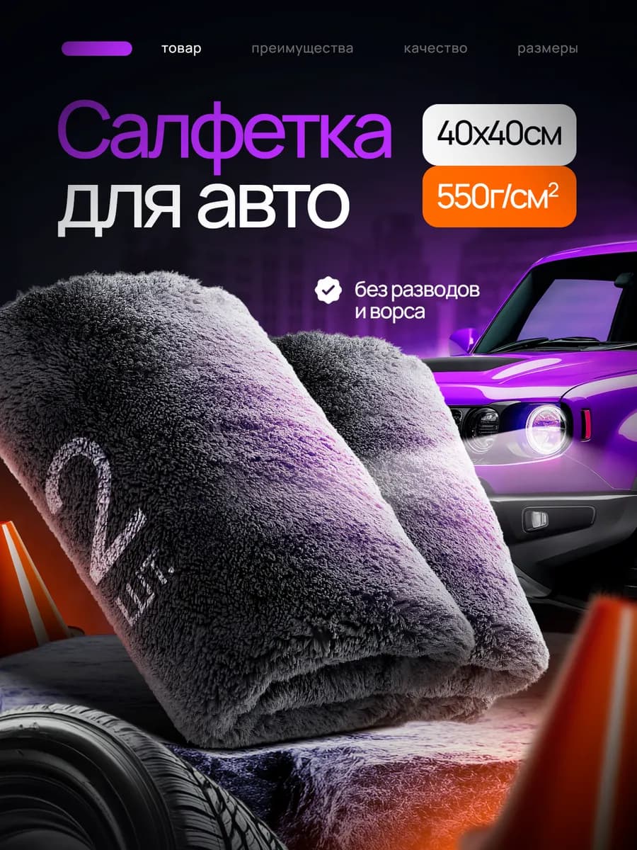 Тряпка для машины из микрофибры двухсторонняя 2шт