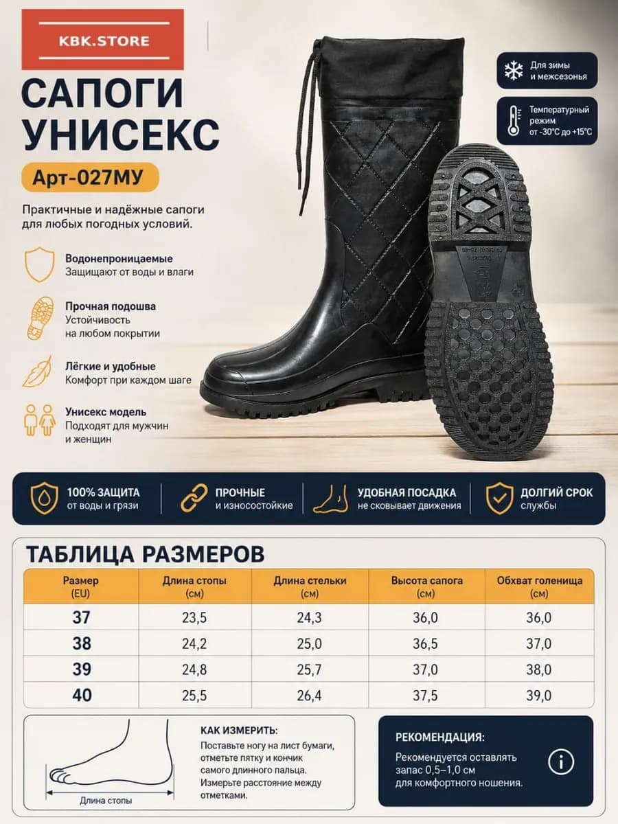 Сапоги резиновые с утепленным чулком