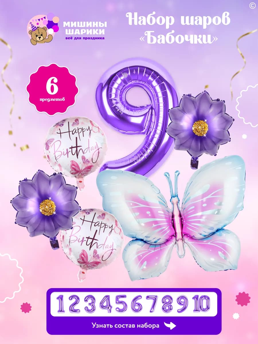 Шарики воздушные набор на 9 лет фотозона