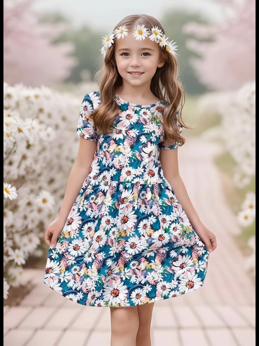 Платье в садик с коротким рукавом