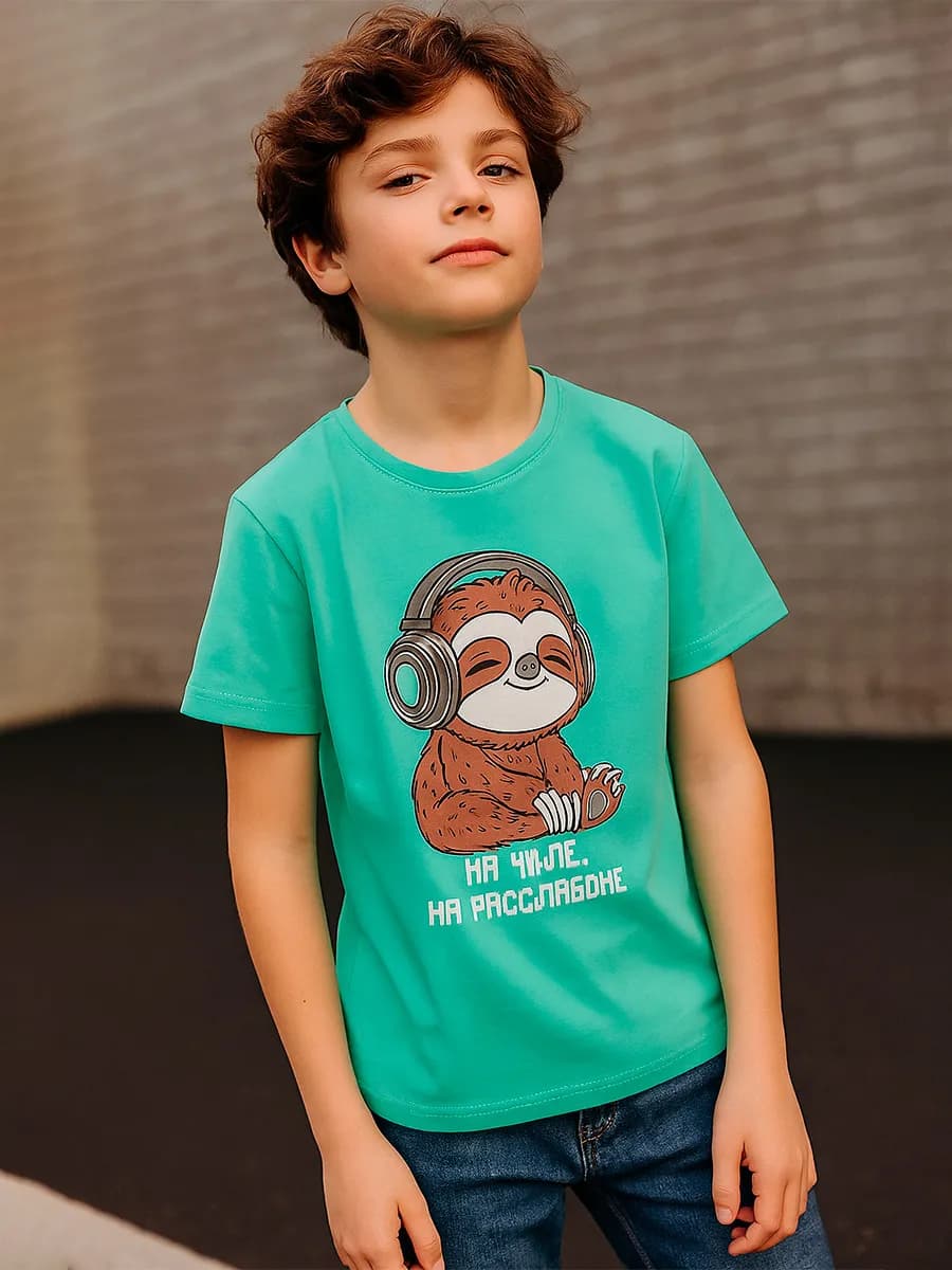Футболка для мальчика мятная с принтом