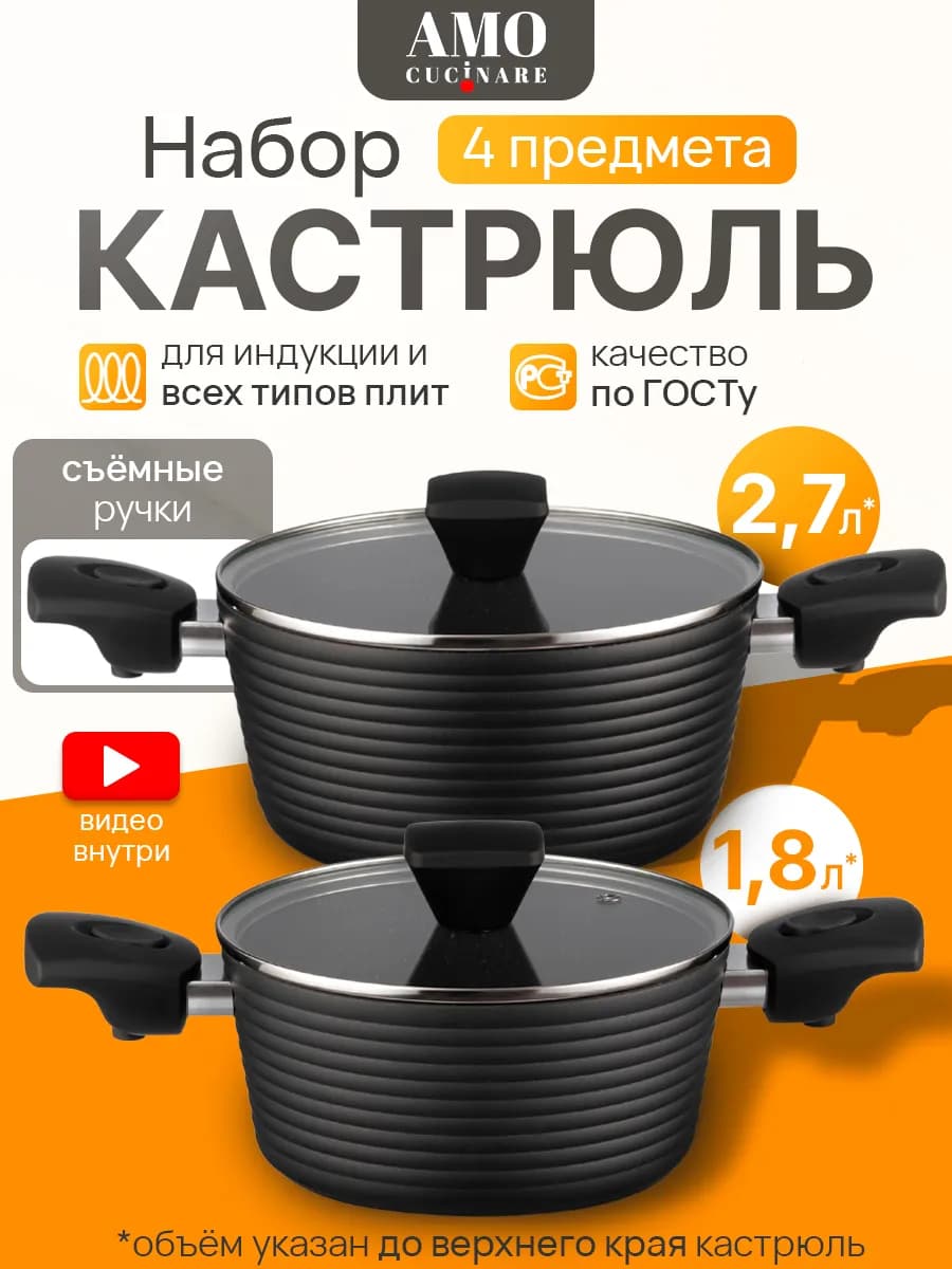 Подарочный набор кастрюль для индукционной плиты с крышками