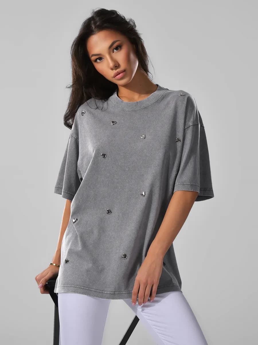 Футболка варенка оверсайз с сердечками - фото 1