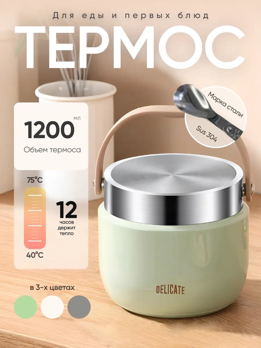 Термос для еды с широким горлом 1 2 л металлический