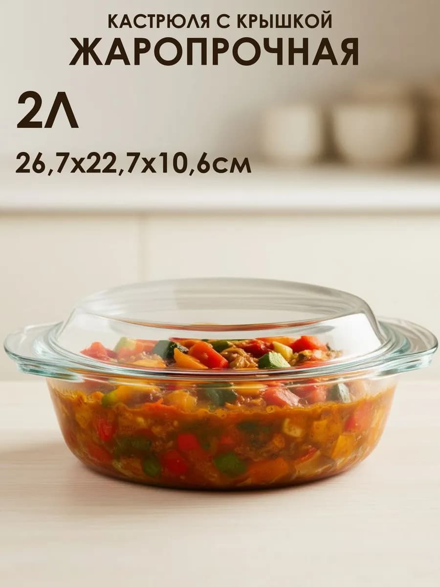 Кастрюля жаропрочная с крышкой 2 л - фото 1