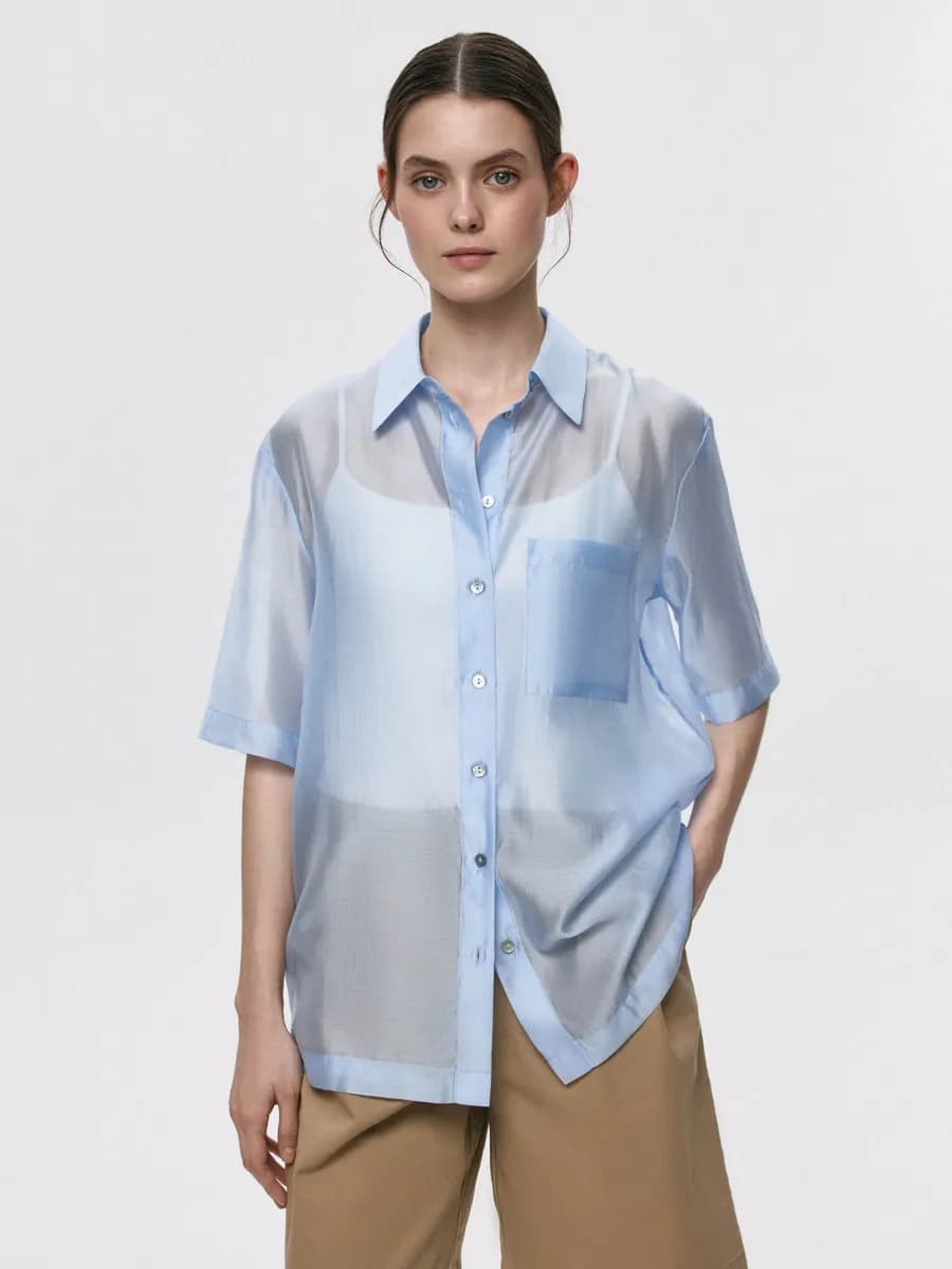 Рубашка с коротким рукавом из смесового тенселя