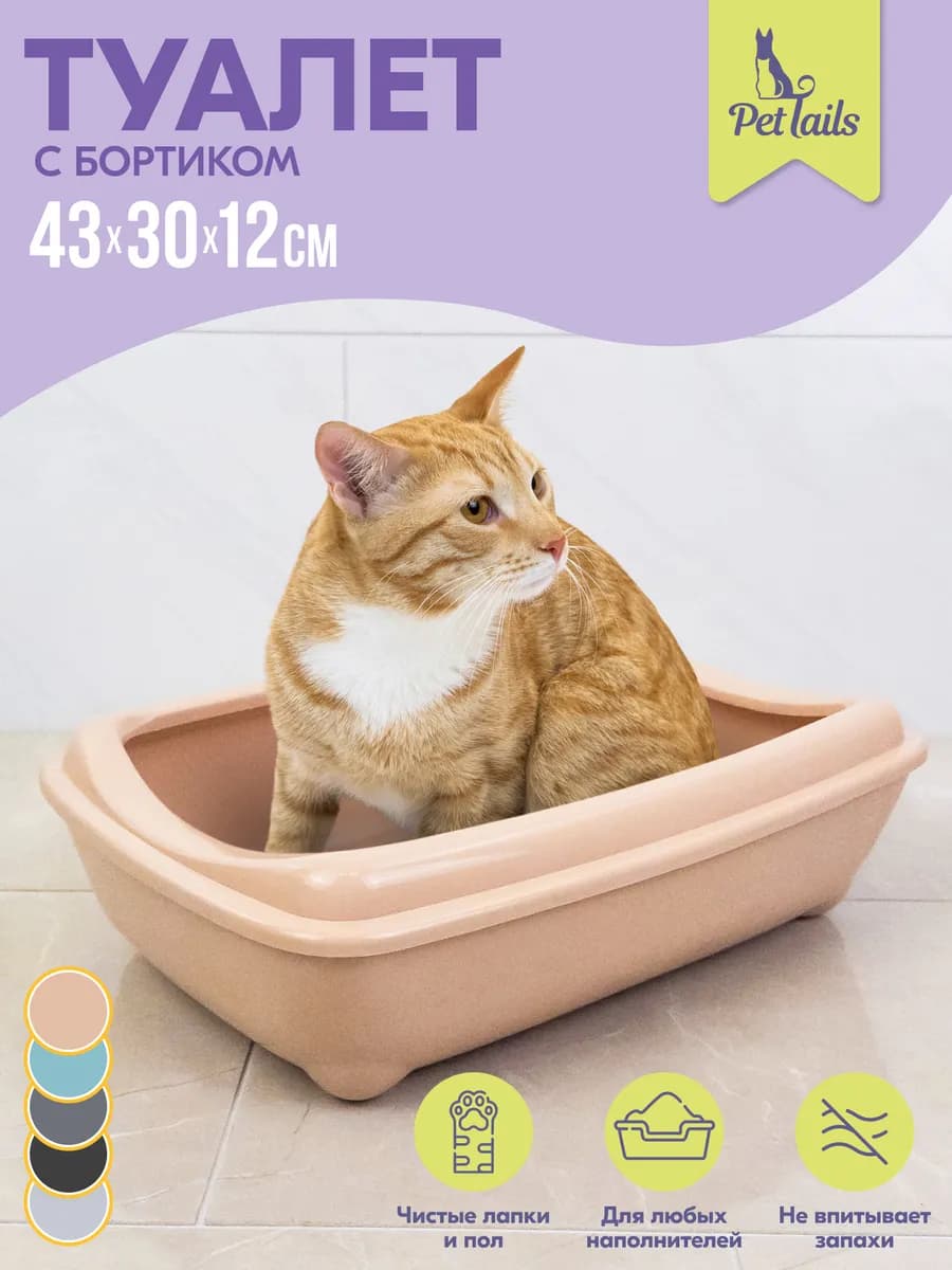 Лоток для кошек большой с высокими бортами 43х30х12см