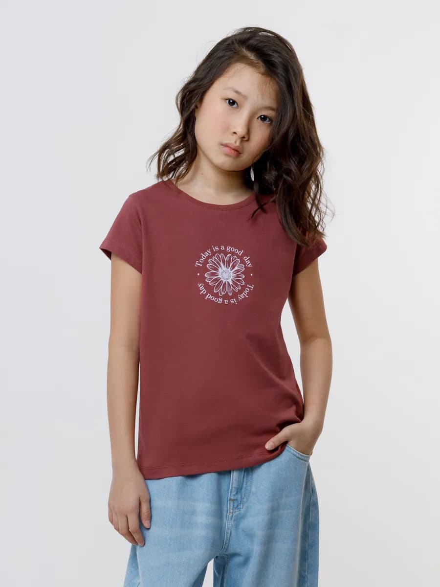 Трикотажная футболка для девочки с принтом хлопок