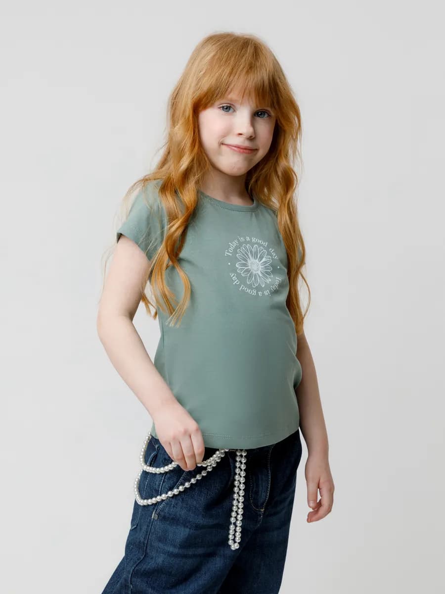 Трикотажная футболка для девочки с принтом хлопок