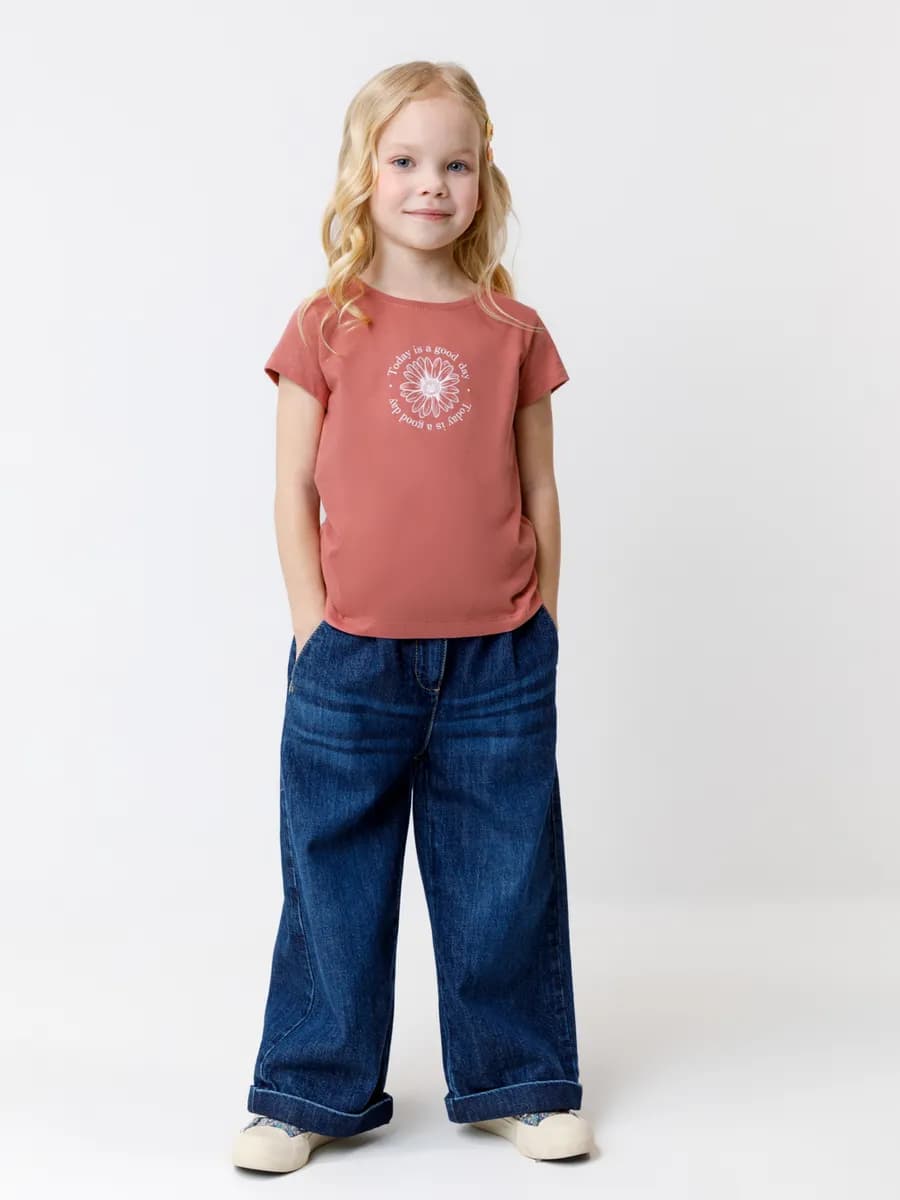 Трикотажная футболка для девочки с принтом хлопок