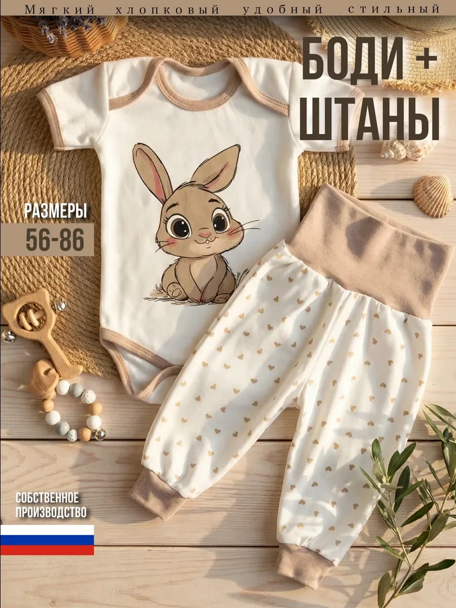 Костюм для новорожденных комплект детский боди и штанишки