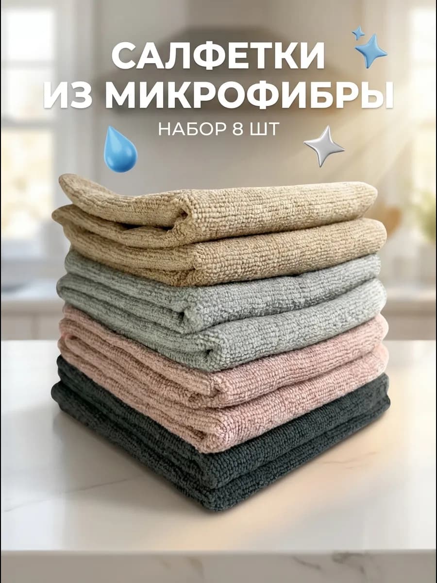 Салфетки для кухни и уборки из микрофибры 8шт