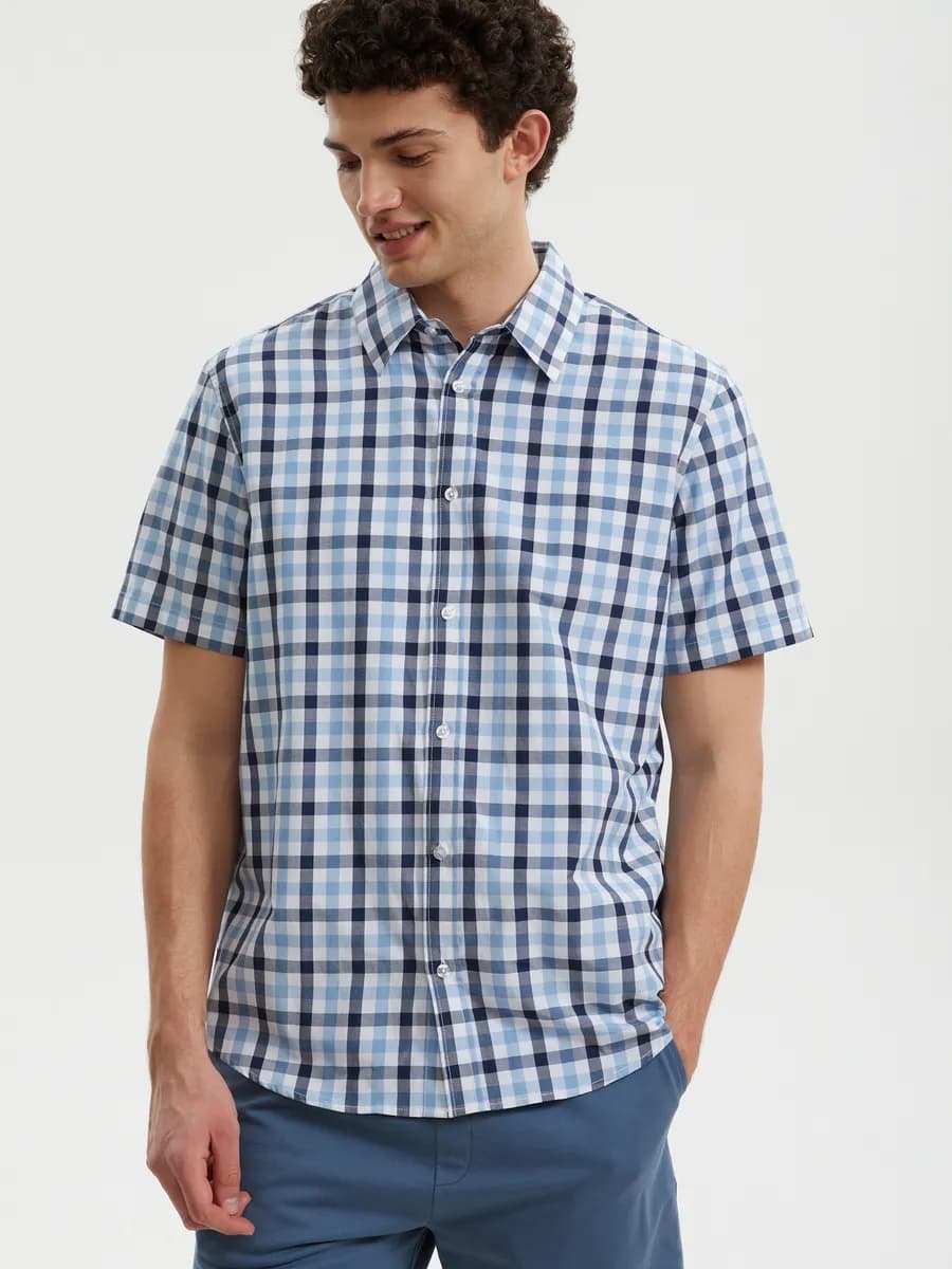 Мужская рубашка короткий рукав клетка - фото 1