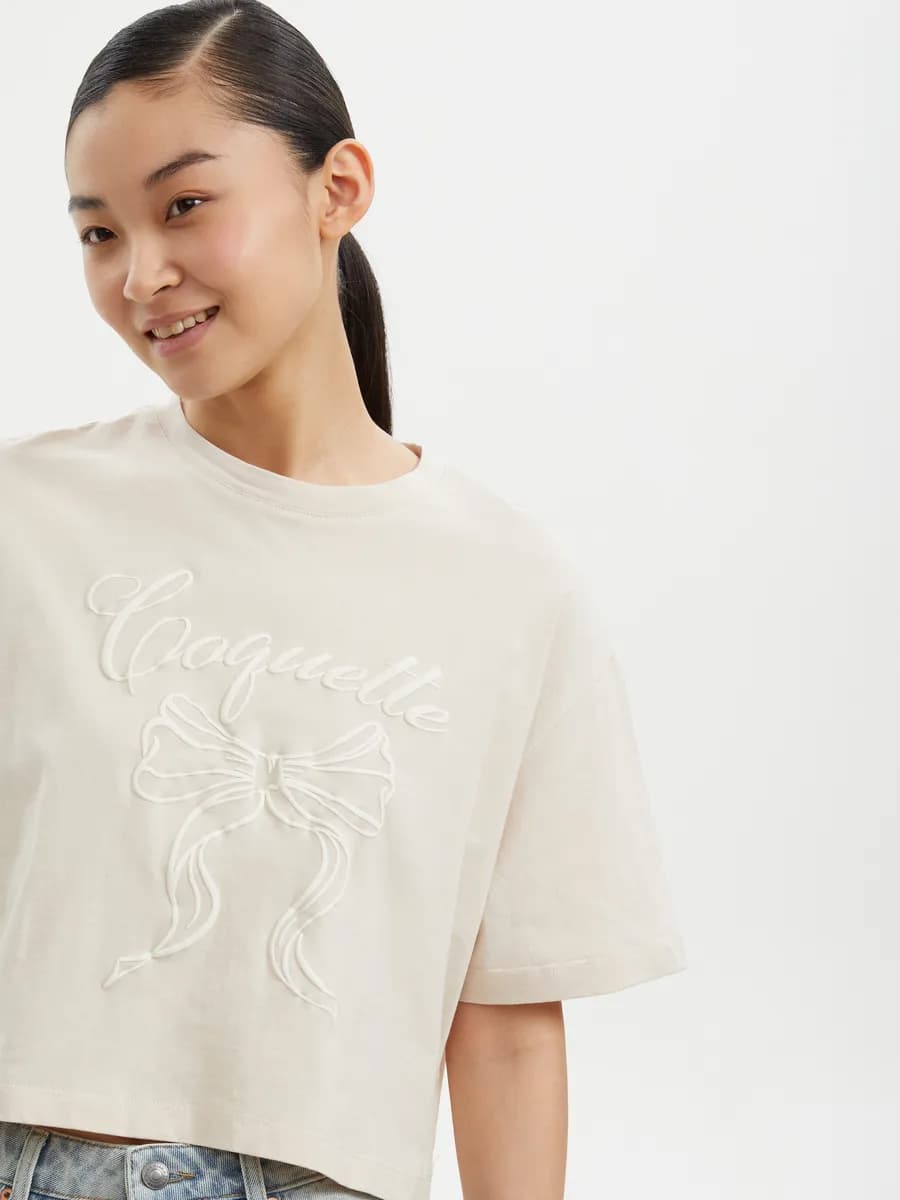 Женская короткая футболка-топ с принтом