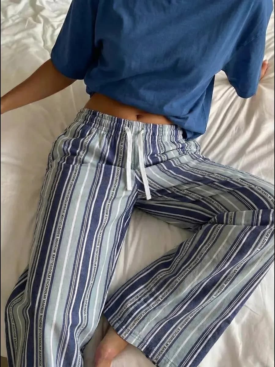 Брюки домашние летние на резинке пижамные