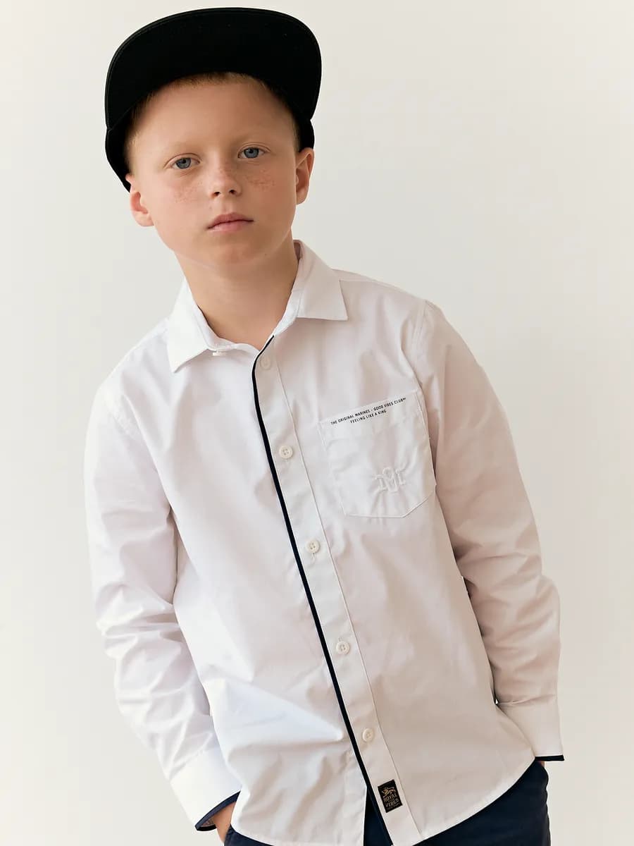 Рубашка школьная на пуговицах с длинным рукавом