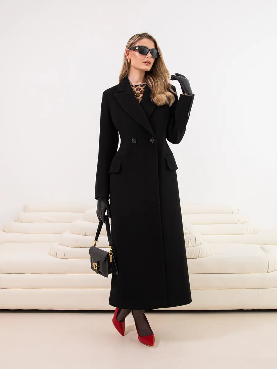 Пальто макси приталенное длинное весна-осень