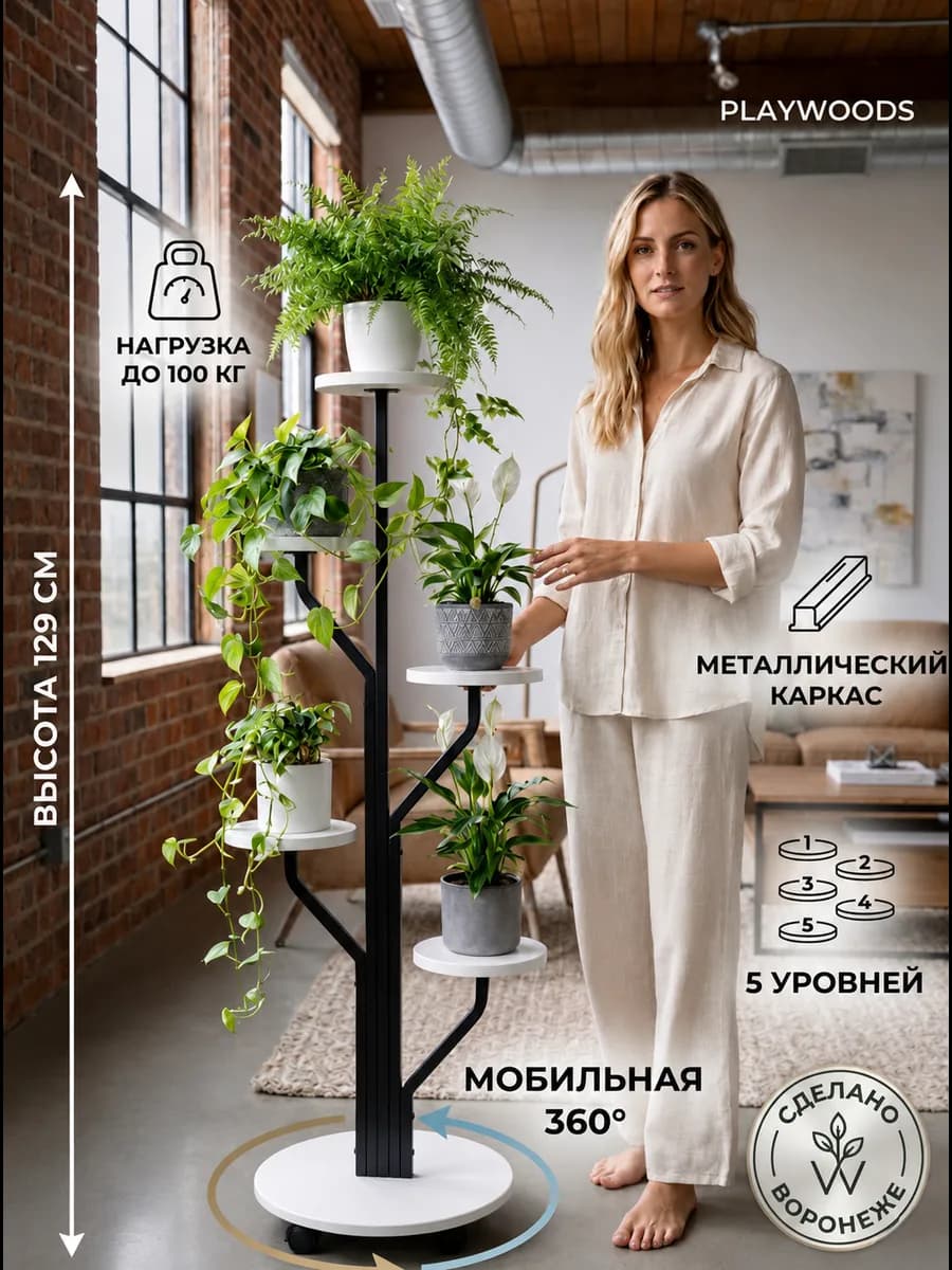 Подставка для цветов напольная металлическая с полками