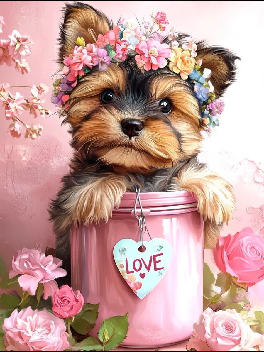 Алмазная мозаика щенок Йорк 30х40 без подрамника