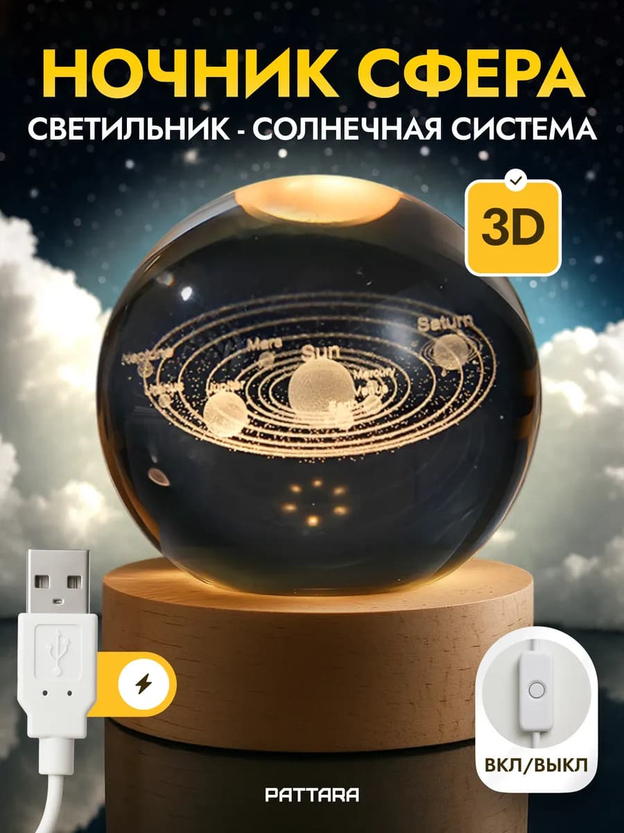 Ночник детский светодиодный Шар Солнечная система USB