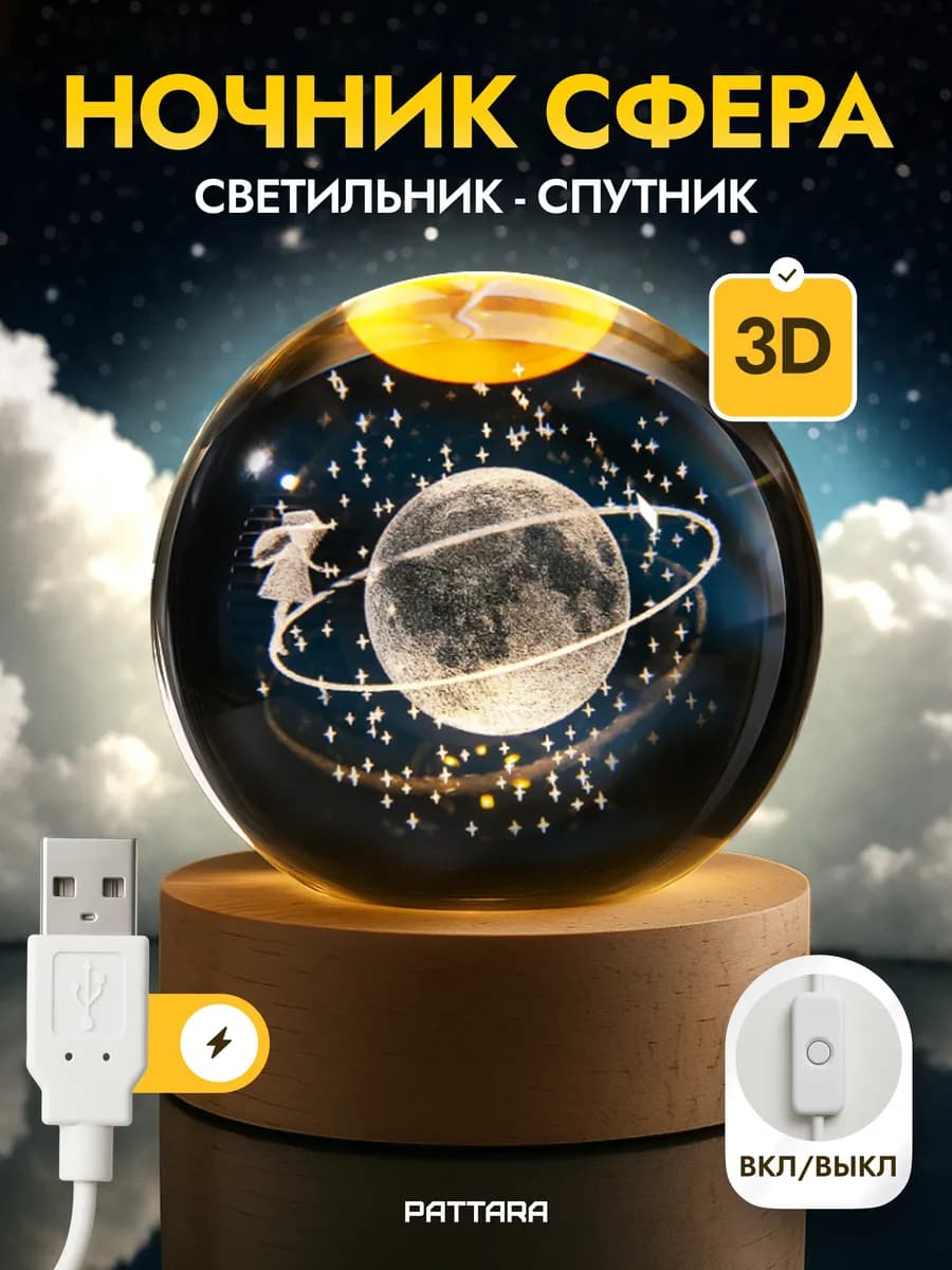 Ночник светодиодный Шар Спутник USB