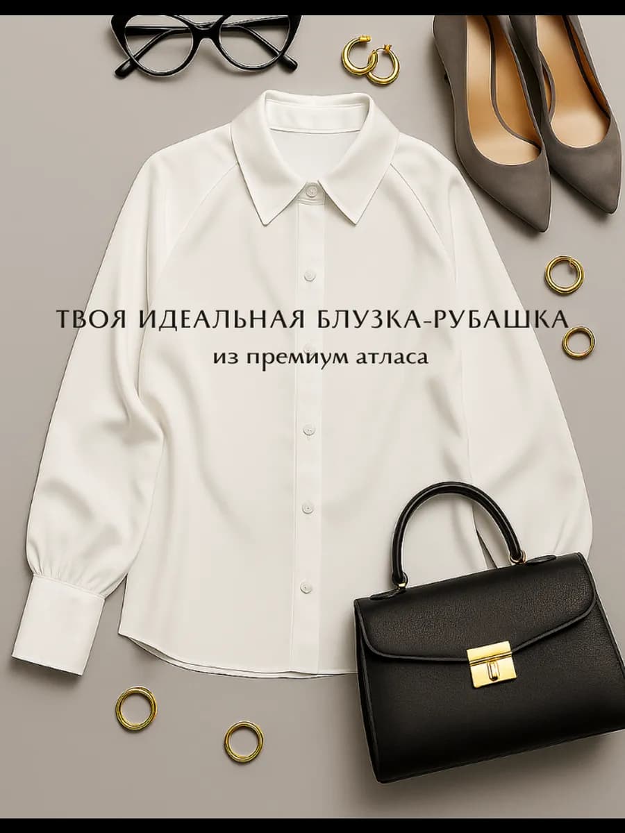 Рубашка атласная нарядная блузка в офис из шелка