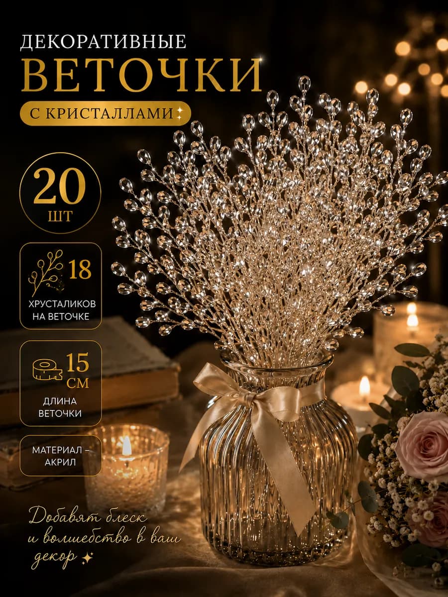 Кристаллы на ветке хрустальные веточки 20 шт
