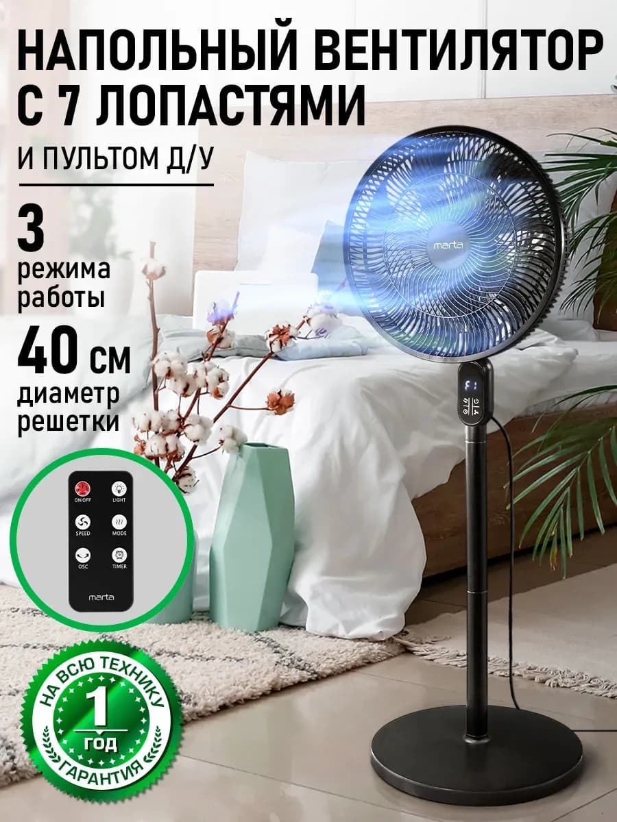 Вентилятор напольный для дома 40 см, 60 Вт