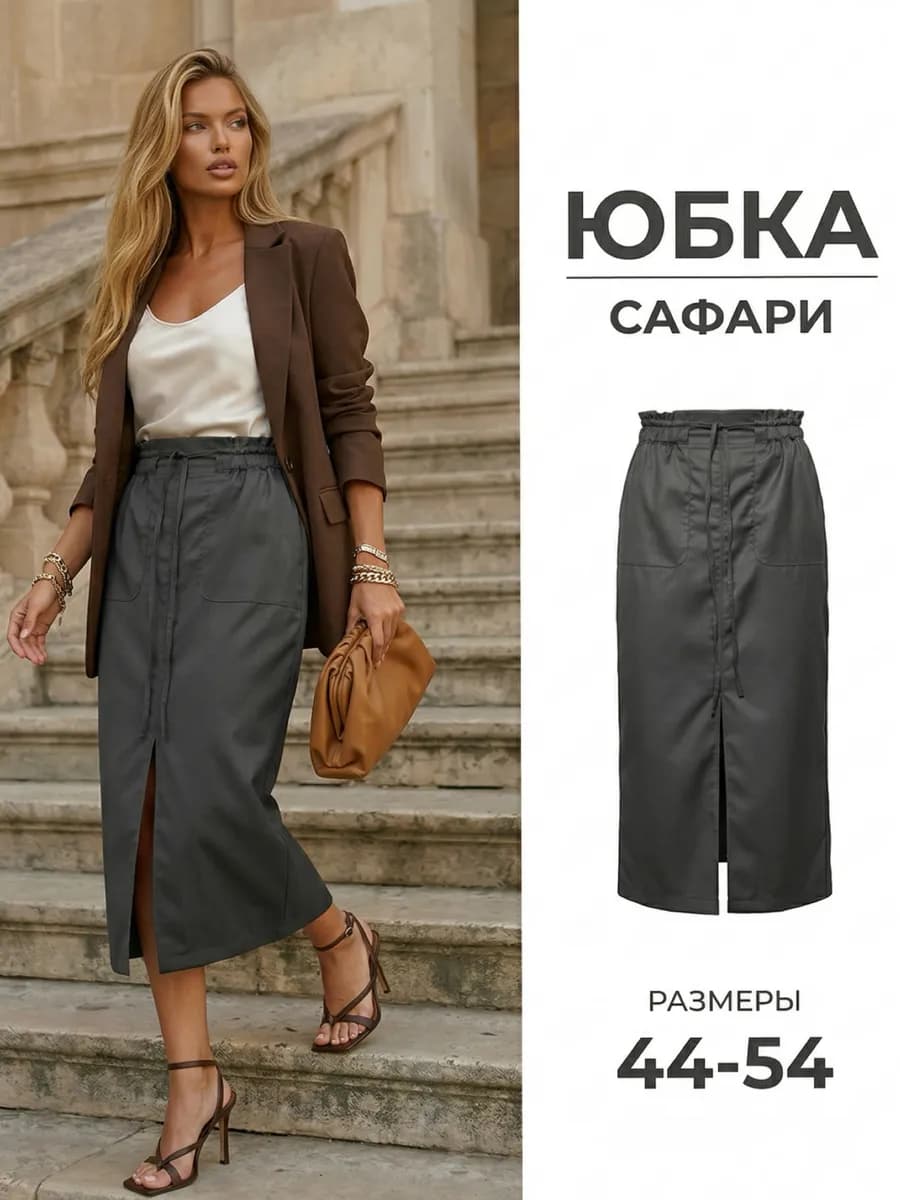 Юбка карго длинная летняя с разрезом