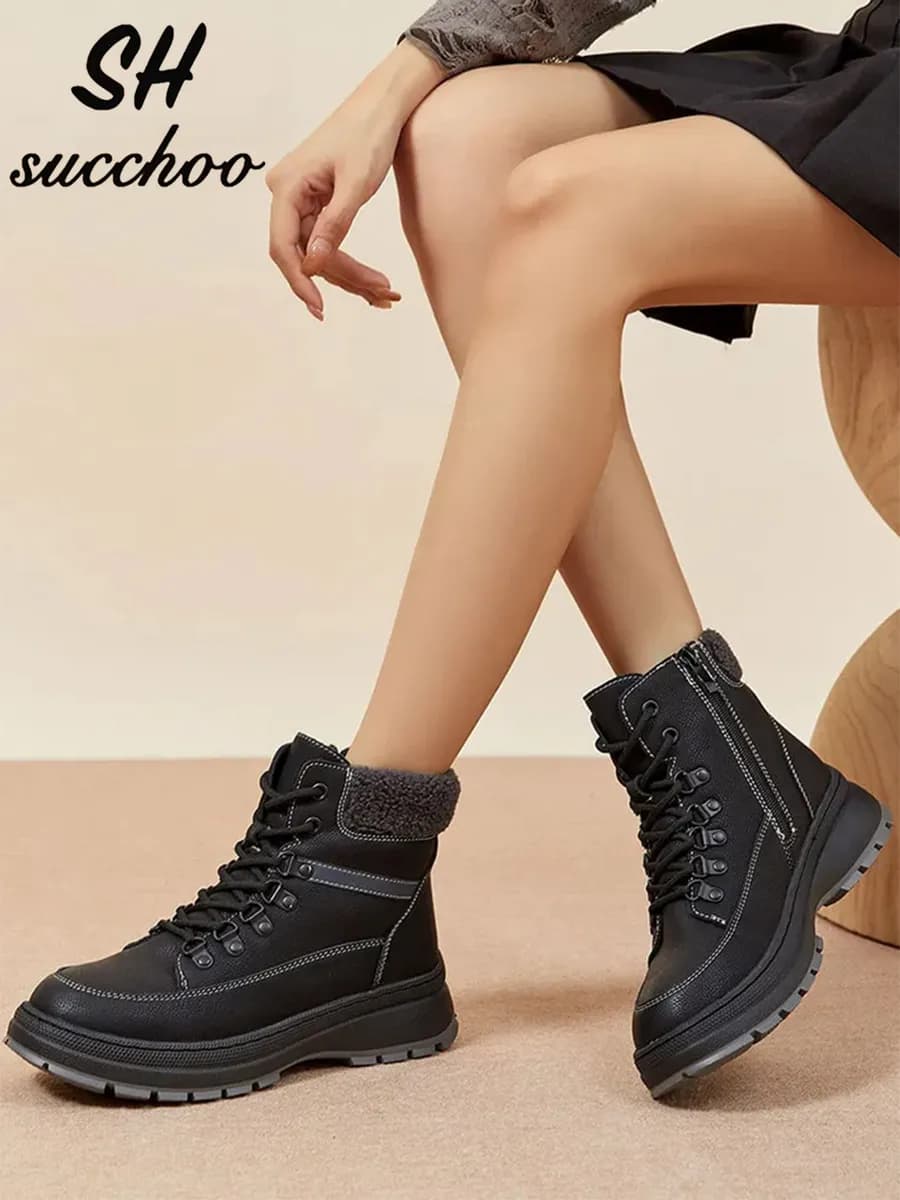 Ботинки на платформе зимние со шнуровкой